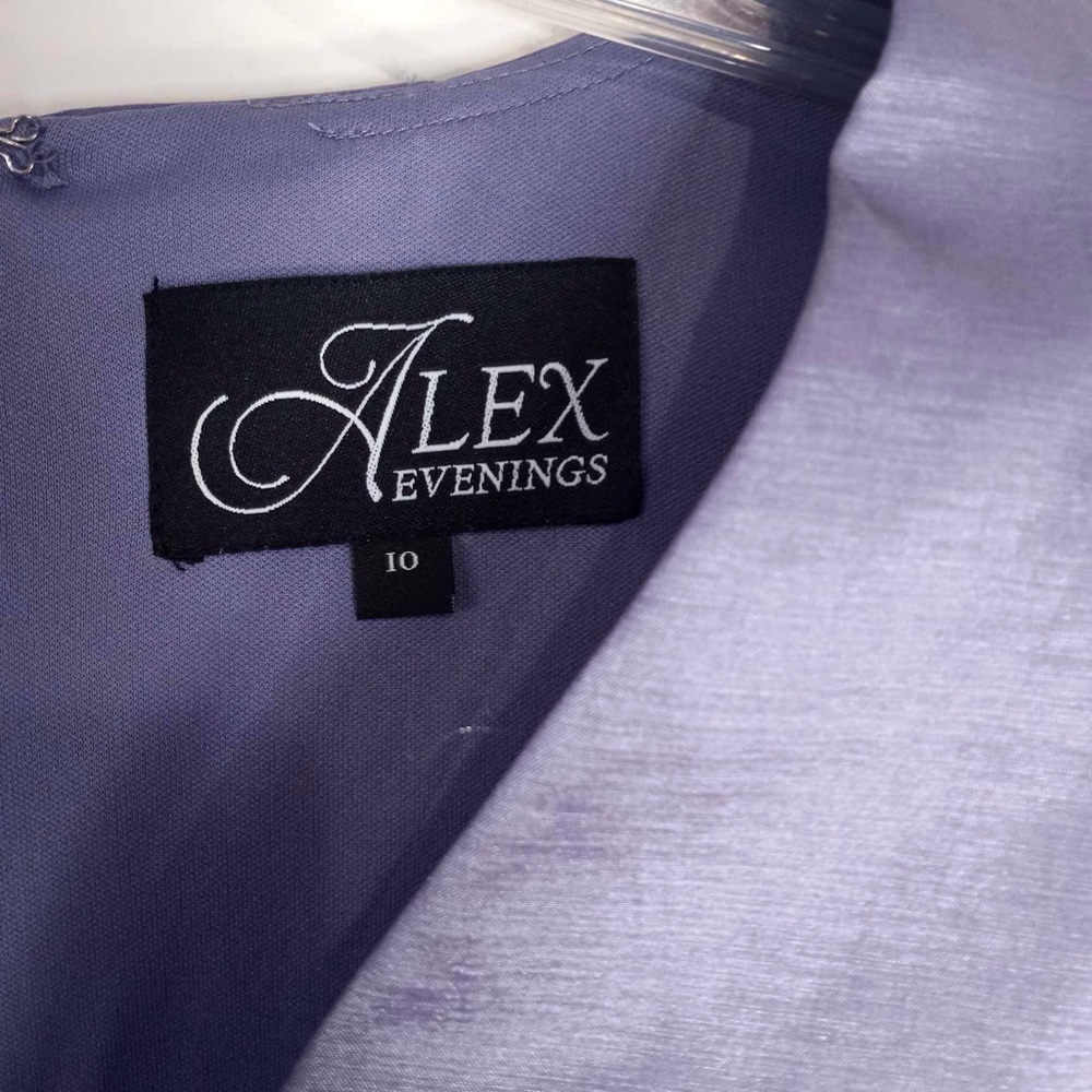Alex Evening Cocktail Dress Lavender Faux Wrap Stretch Satin Sheath Size 10 - Picture 6 of 8